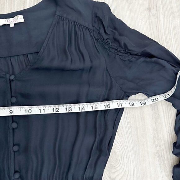 Parker Fletcher Ruched Sleeve Silk Long Sleeve Blouson Dress Midnight Blue Small - Picture 12 of 13